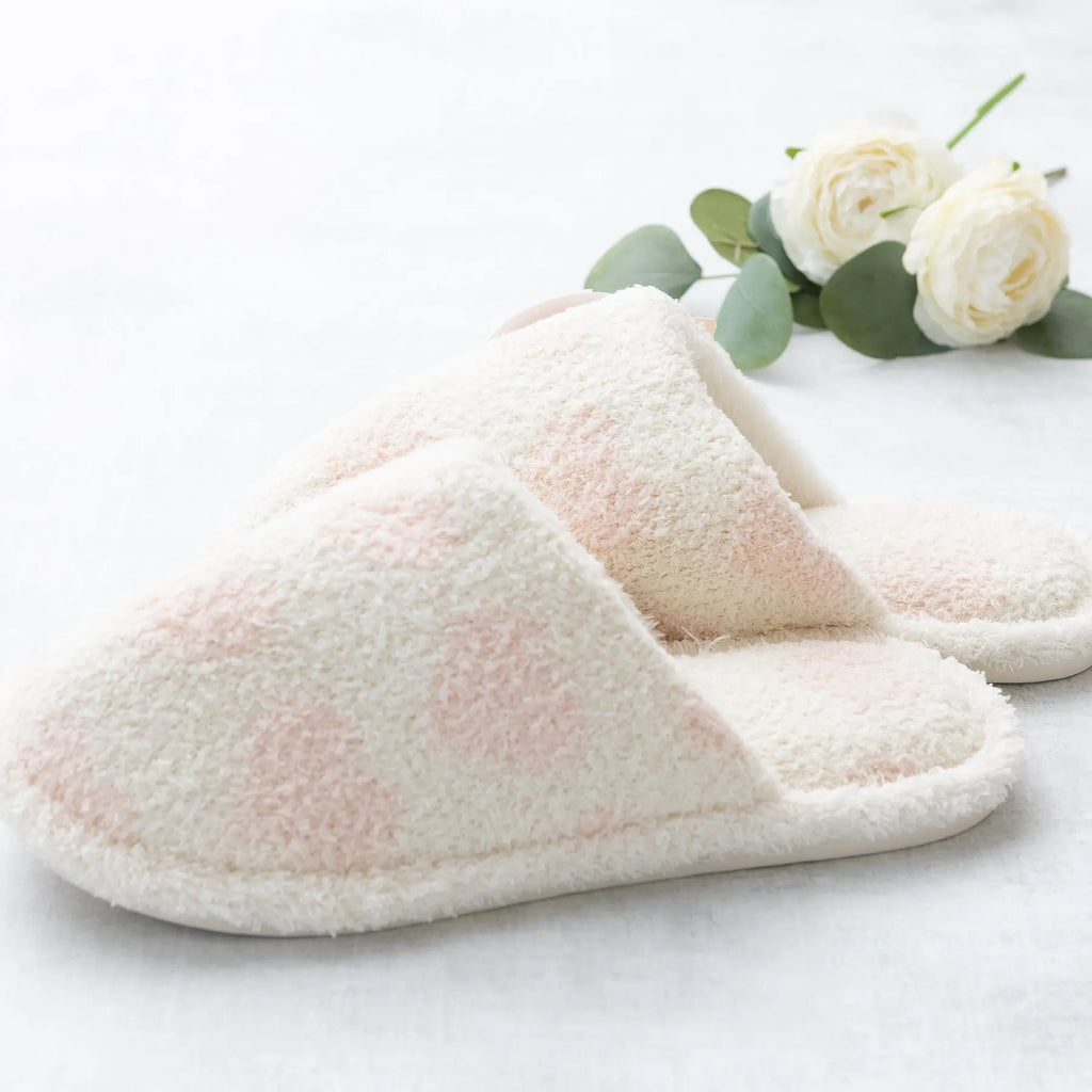 Comfy Luxe Plush Slide on Slippers with Pink Hearts Judson