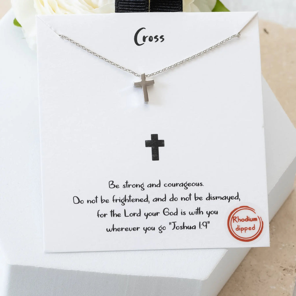 Dainty Cross Necklace in Silver-tone that is Short Length Judson