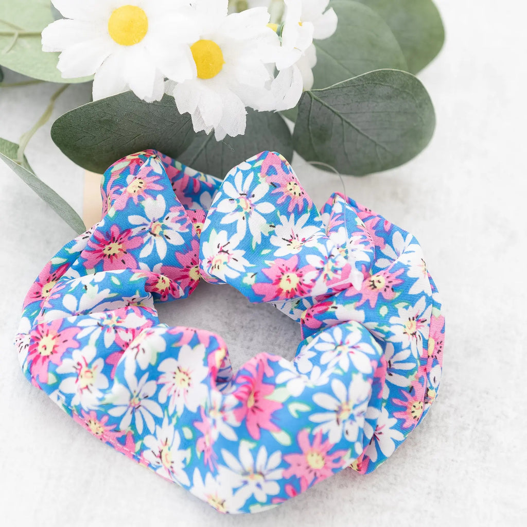 Daisy Mixed Print Hair Scrunchy in Light Blue and Various Colors Judson