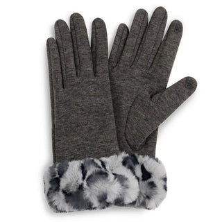 Dark Gray Smart Touch Gloves with Animal Print Faux Fur Cuff Judson