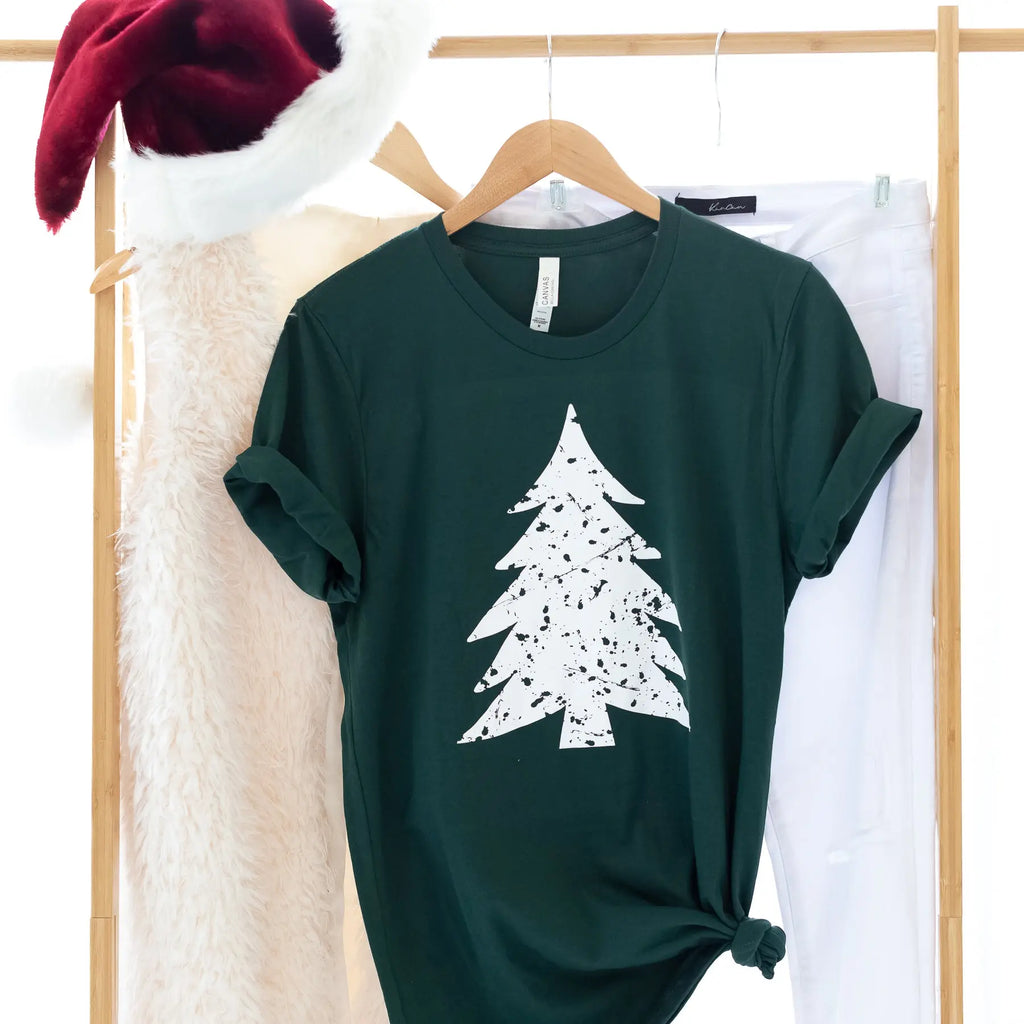 Distressed Christmas Tree Graphic Tee in Forest Green Judson