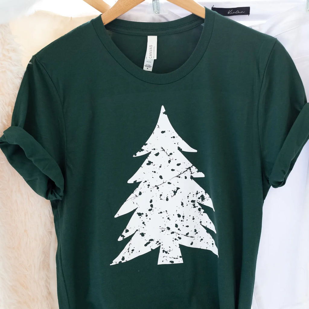 Distressed Christmas Tree Graphic Tee in Forest Green Judson