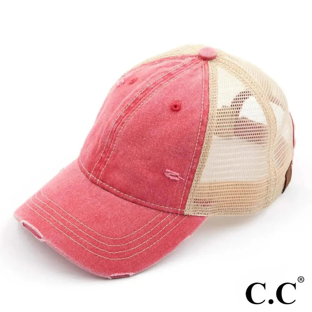 Distressed Mesh Dusty Red Regular Lower Ponytail Friendly Baseball Cap Judson