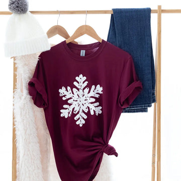 Distressed White Snowflake Graphic Tee Short Sleeves Judson