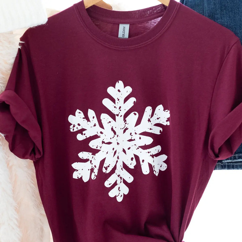 Distressed White Snowflake Graphic Tee Short Sleeves Judson