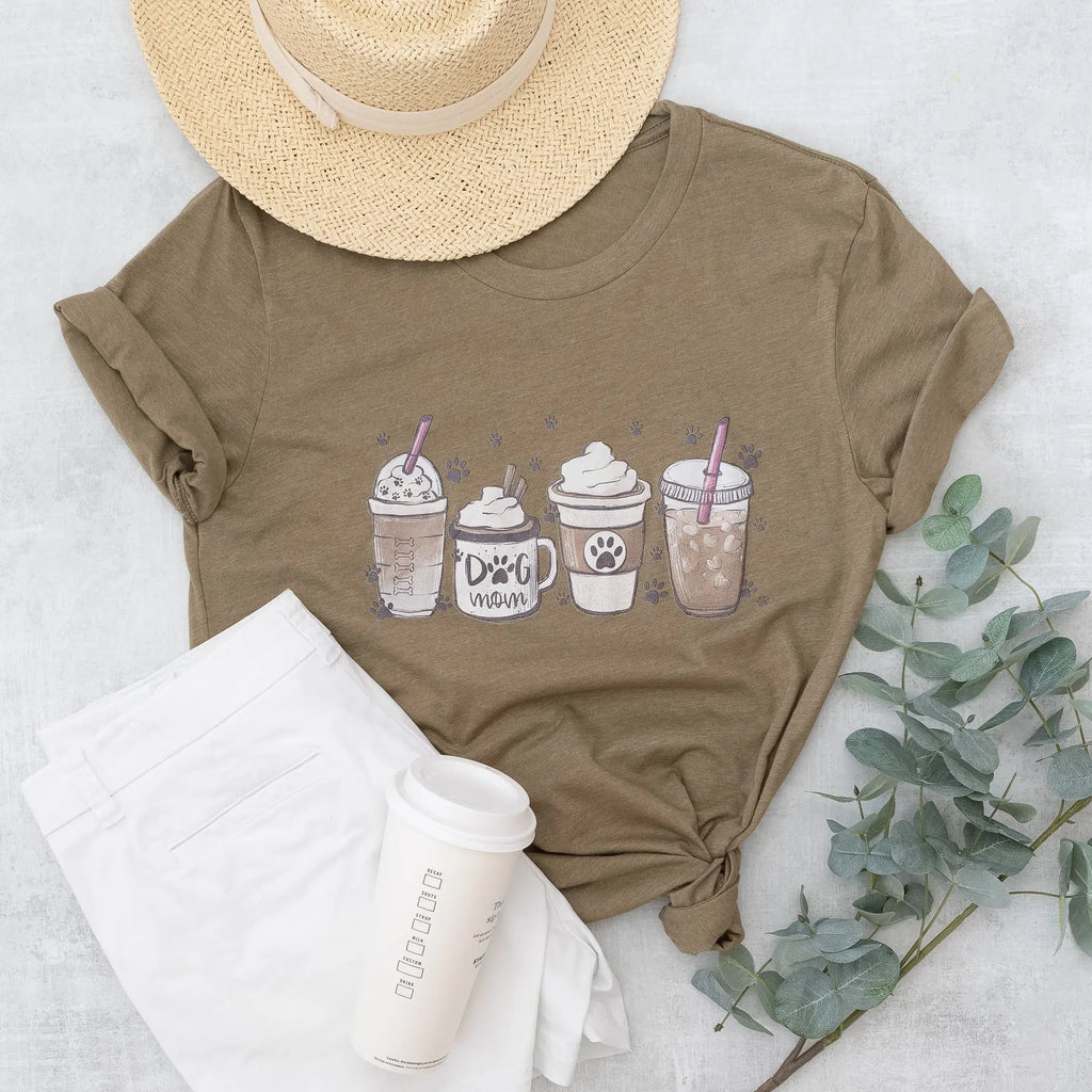 Dog Mom Frothy Lattes Graphic Tee in Soft Heather Short Sleeves The White Invite Gifts