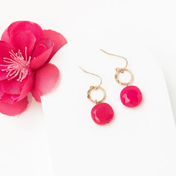 Exposed Hot Pink and Gold-tone Hammered earrings Judson