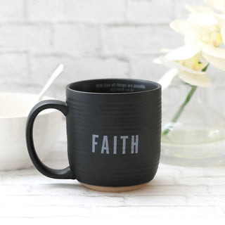 Faith Scripture 20 oz Coffee Mug in Black with Texture Design