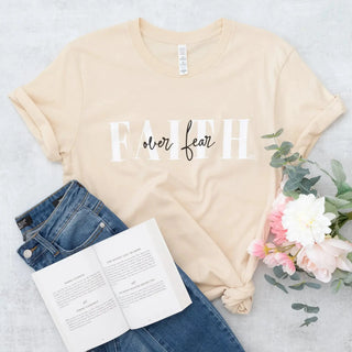 Faith Over Fear Graphic Tee in Light Ivory Short Sleeves Never Lose Hope Designs