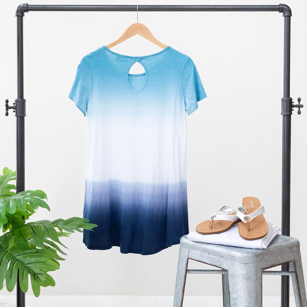 Flirty Tri-Color Ombre Blue Short Sleeve Top 143 Story