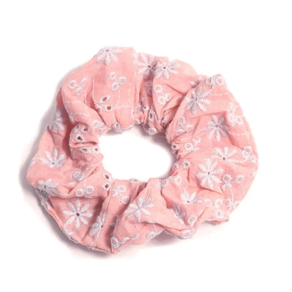 Floral Embroidered Hair Scrunchy in Light Mauve and Various Colors Judson
