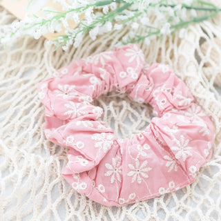 Floral Embroidered Hair Scrunchy in Light Mauve and Various Colors Judson