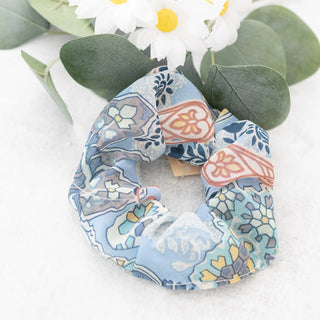 Floral and Paisley Print Hair Scrunchy in Light Blue and Various Colors Judson