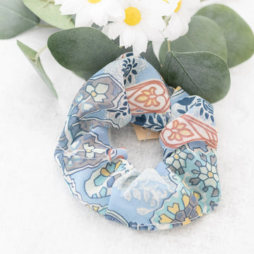 Floral and Paisley Print Hair Scrunchy in Light Blue and Various Colors Judson