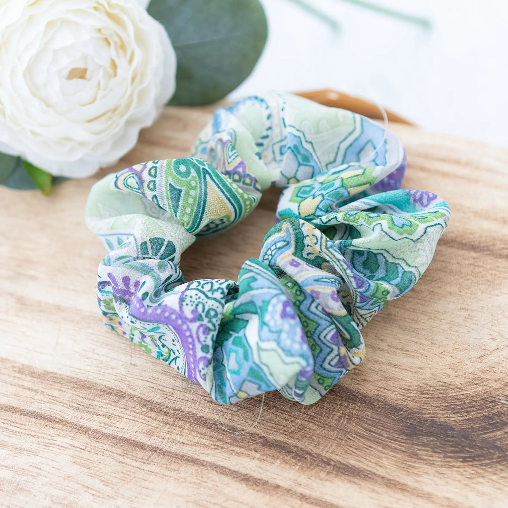 Floral and Paisley Print Hair Scrunchy in Light Green & Various Color Judson