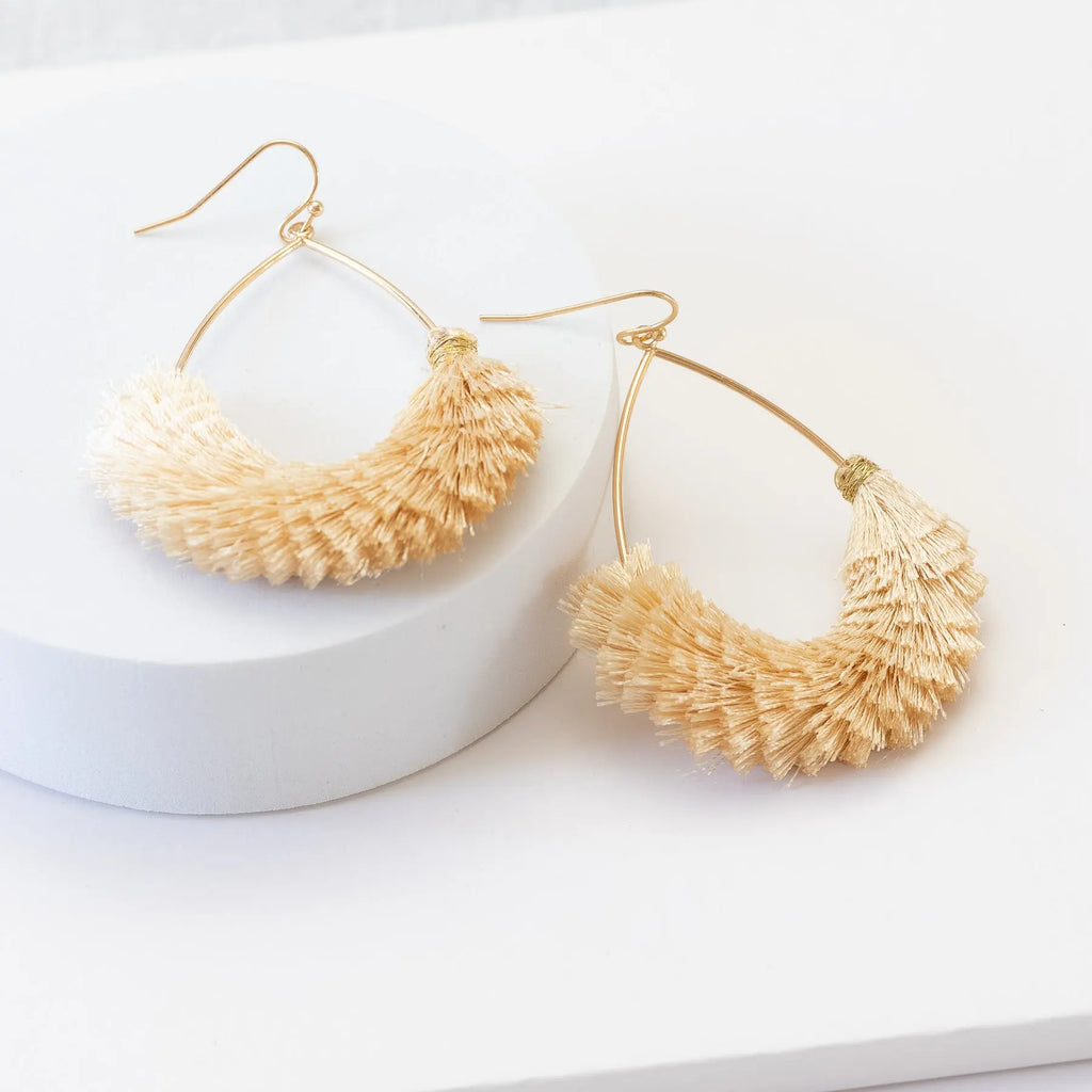 Fuzzy Fringe Tassel Earrings in Gold-tone Tear Drop Style Judson