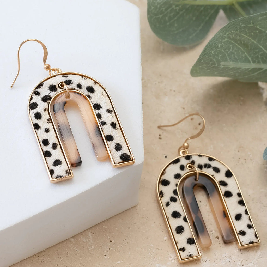 Genuine Leather Cheetah Print Earring and Tortoise Arch in Gold-tone Judson