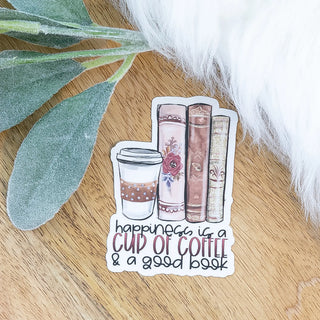 Happiness is a Cup of Coffee & a Good Book Sticker Savannah and James Co.