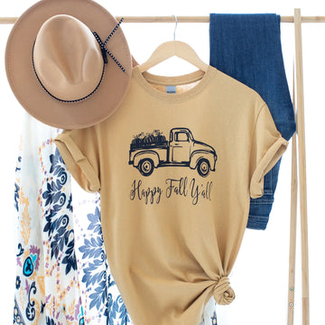 Happy Fall Y'all Graphic Tee Short Sleeves with Old Timer Truck Judson