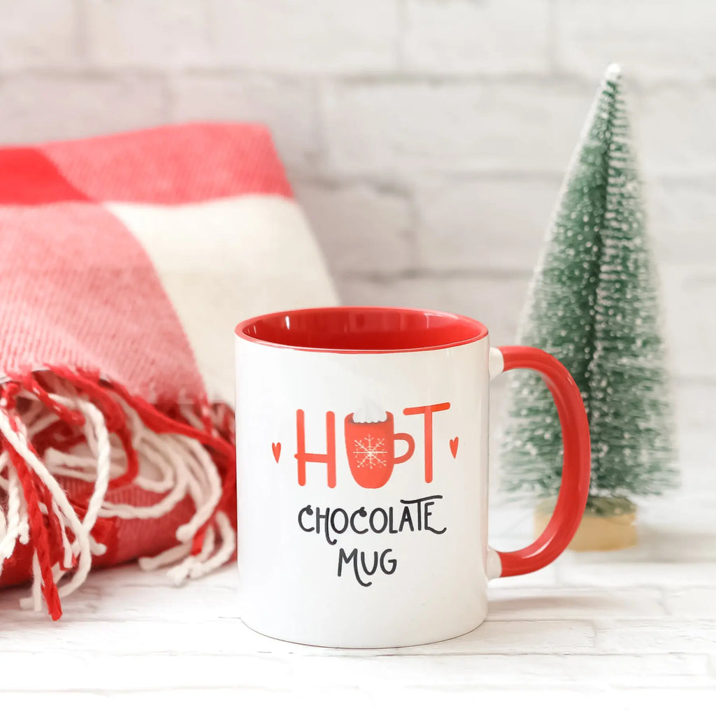Hot Chocolate Mug with Red Painted Handle and Red Inside Farmhouse Hutch