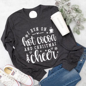 I run on Hot Coco and Christmas Cheer Graphic Tee with Long Sleeve Mud & Grace