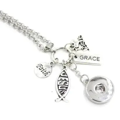 Jesus Grace Faith Necklace in Silver-tone that is Long Length Say it in A Snap Jewelry