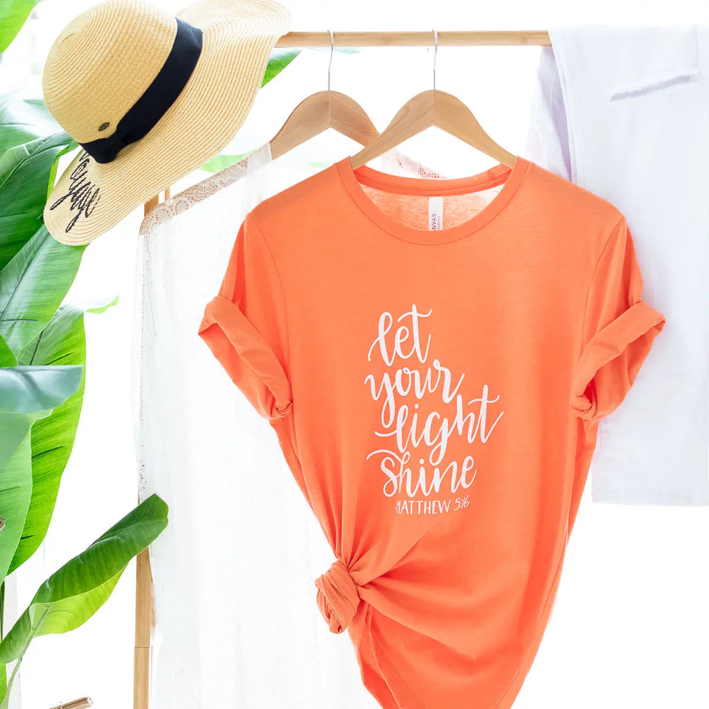 Let Your Light Shine Graphic Tee in Pop Orange with Short Sleeve Joyful Moose