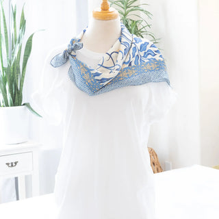 Light Flower Print Satin Scarf in Light Blue Neck Length Wrap Judson