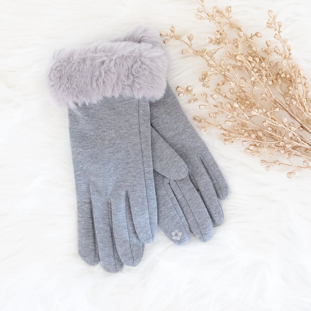 Light Gray Smart Touch Gloves with Faux Fur Cuff Judson