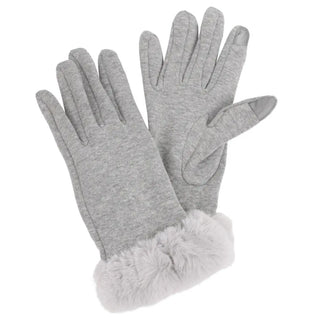 Light Gray Smart Touch Gloves with Faux Fur Cuff Judson
