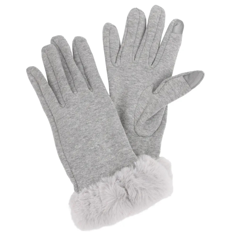 Light Gray Smart Touch Gloves with Faux Fur Cuff Judson