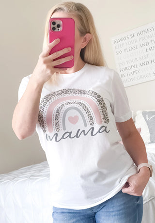 Mama Graphic Tee Cheetah, Rainbow with Heart Rockledge Designs