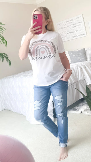 Mama Graphic Tee Cheetah, Rainbow with Heart Rockledge Designs