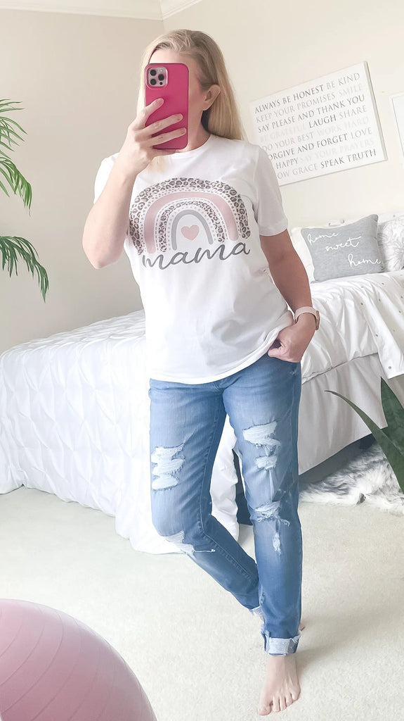 Mama Graphic Tee Cheetah, Rainbow with Heart Rockledge Designs