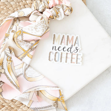 Mama Needs Coffee Cheetah Block Print in Natural Colors Sticker Savannah and James Co.