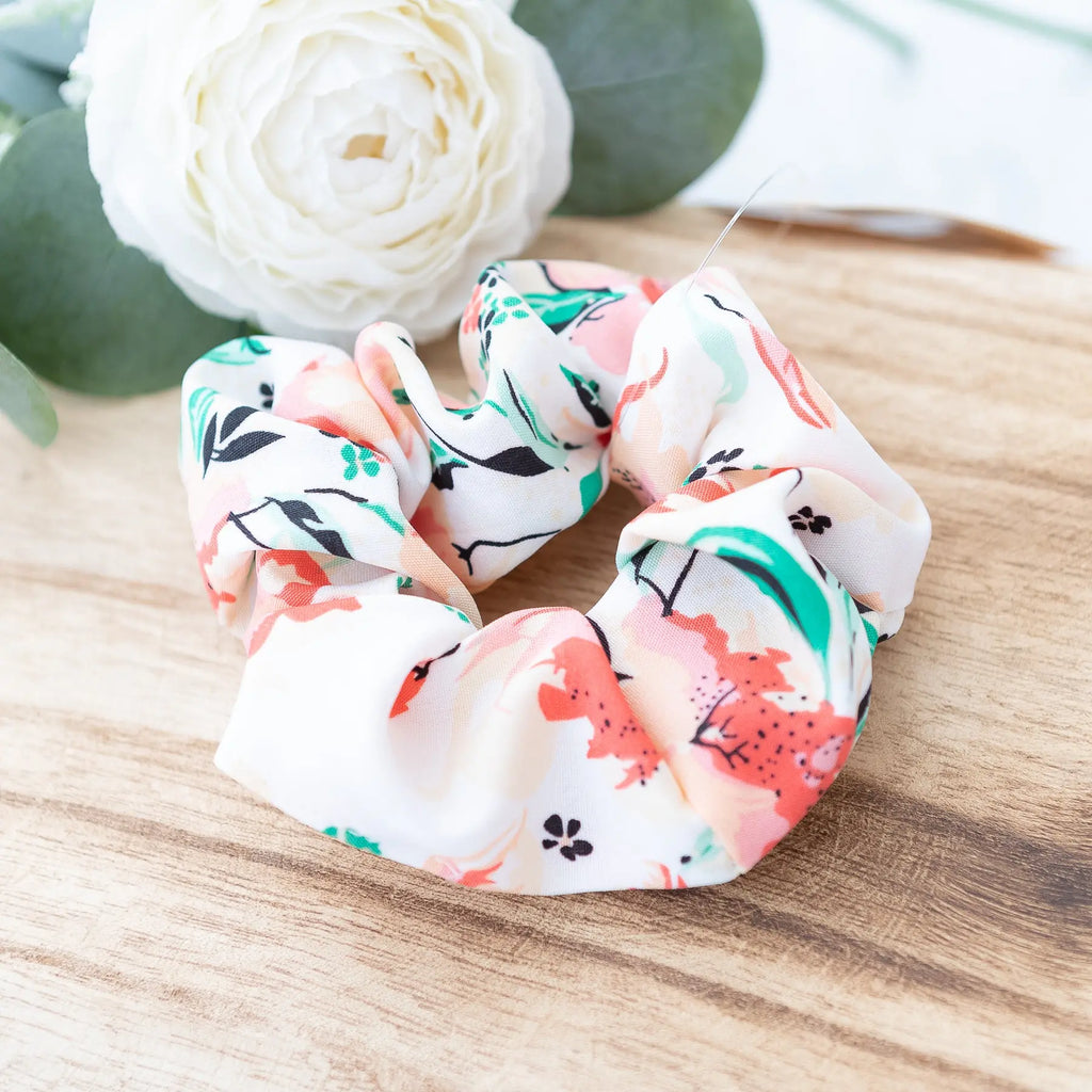 Mixed Floral Hair Scrunchy in Light Ivory and Various Colors Judson