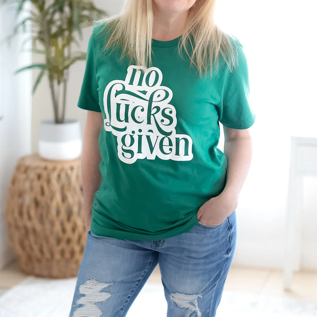 No Lucks Given Graphic Tee in Kelly Green with Short Sleeves Judson