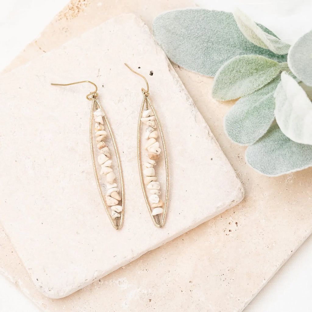 Oceanside Gold-tone Natural Stone Elongate earrings Judson