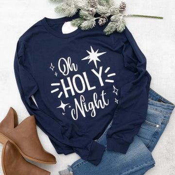 Oh Holy Night Graphic Tee with Long Sleeve in Dark Navy Mud & Grace