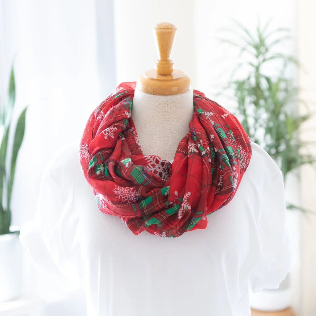 Plaid Christmas and Snowflake Infinity Scarf Classic and Traditional Judson