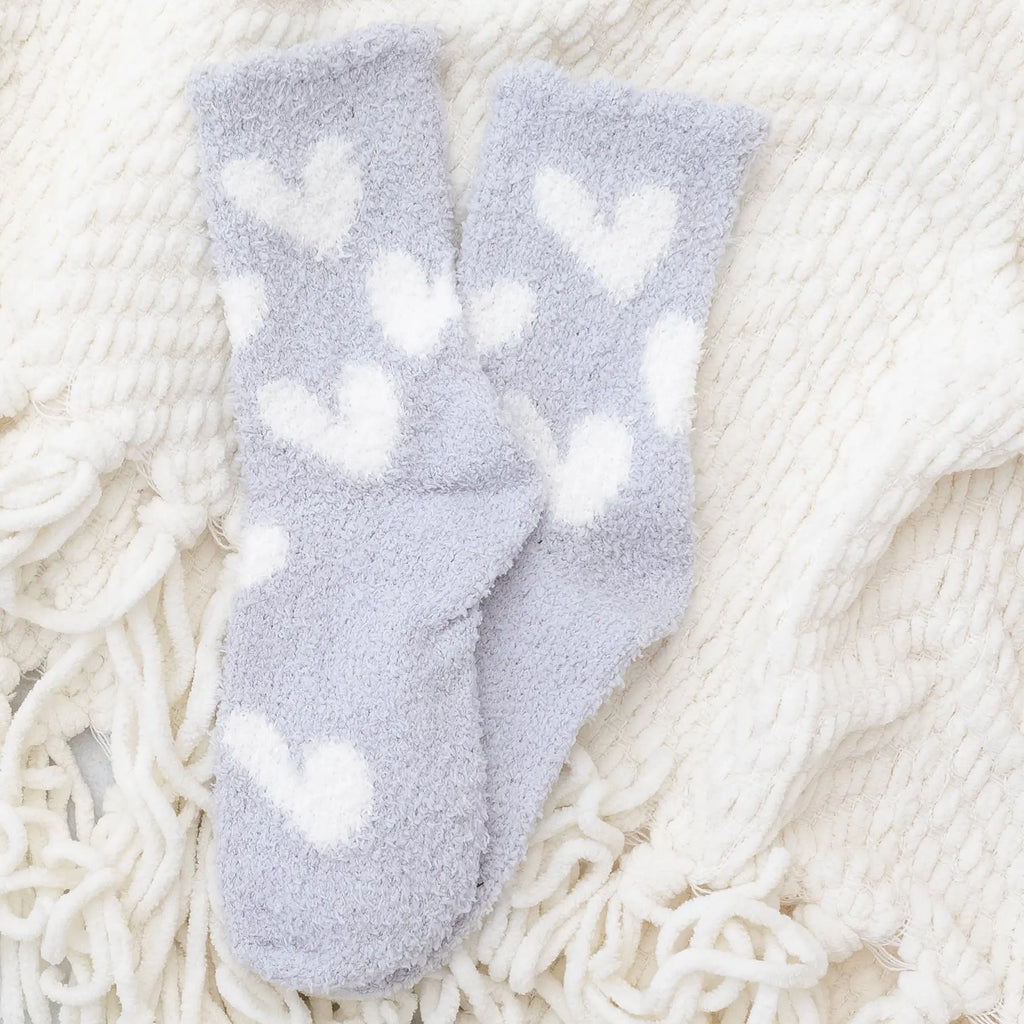 Plush Knit Socks Hearts Galor Gray Mid-Rise Super Snuggly Judson