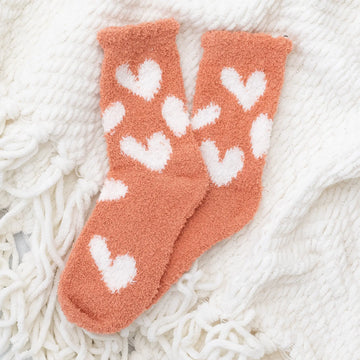 Plush Knit Socks Hearts Galor Orange Mid-Rise Super Snuggly Judson