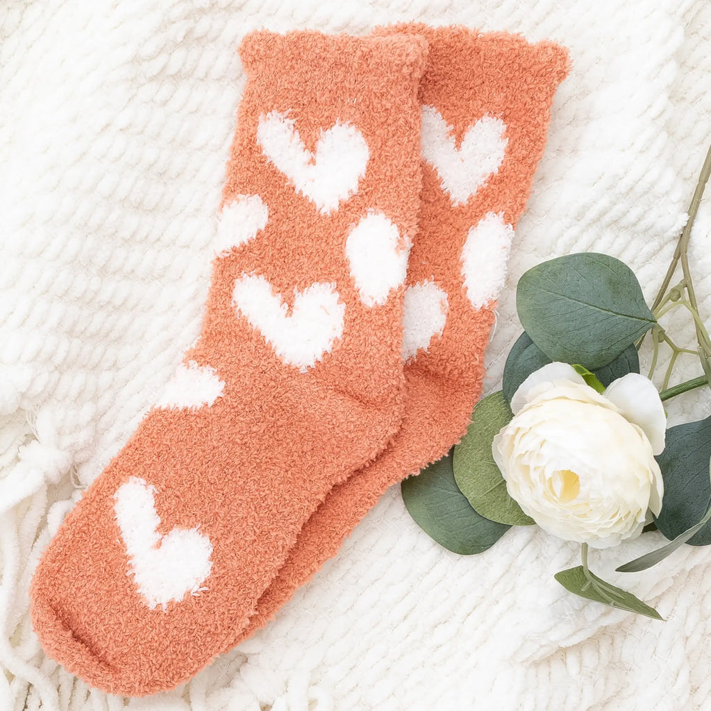 Plush Knit Socks Hearts Galor Orange Mid-Rise Super Snuggly Judson