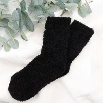Plush Knit Socks Mid-Rise Solid Basic Black Amazingly Super Snuggly Judson