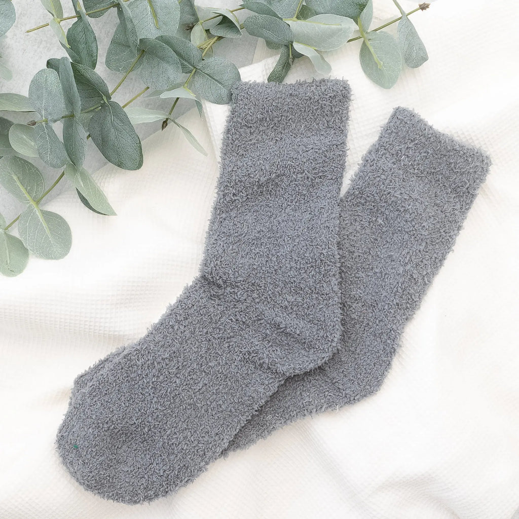Plush Knit Socks Mid-Rise Solid Basic Gray Amazingly Super Snuggly Judson