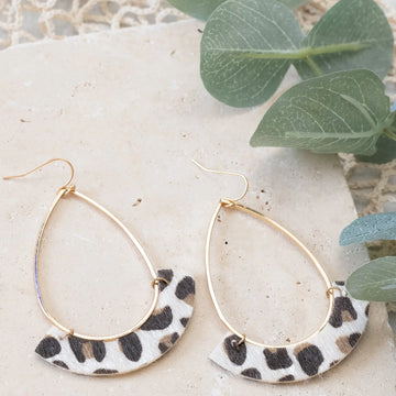 Pop Faux Leather Leopard Earrings Print in Gold-tone Tear Drop Style Judson