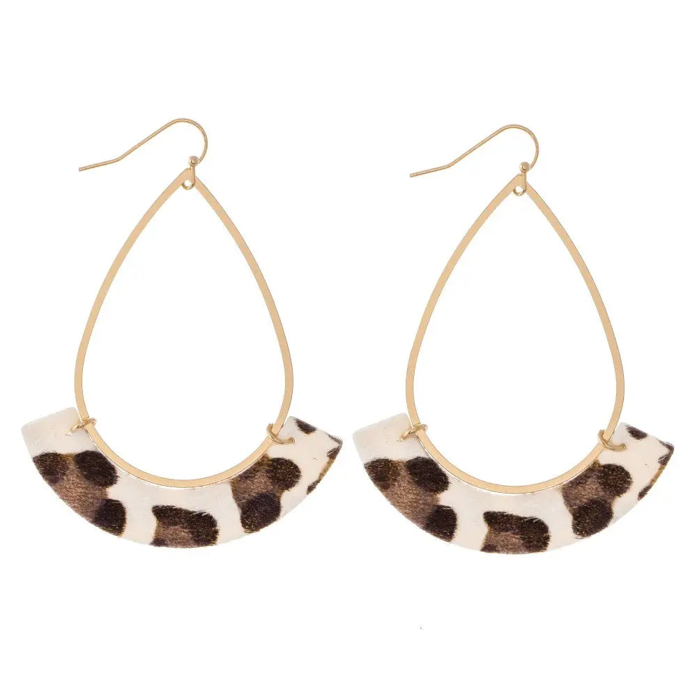 Pop Faux Leather Leopard Print Gold-tone Tear Drop earrings Judson