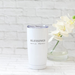 Prayers Go Up Blessing Come Down White Tumbler with Aluminum Inside Cottage Garden
