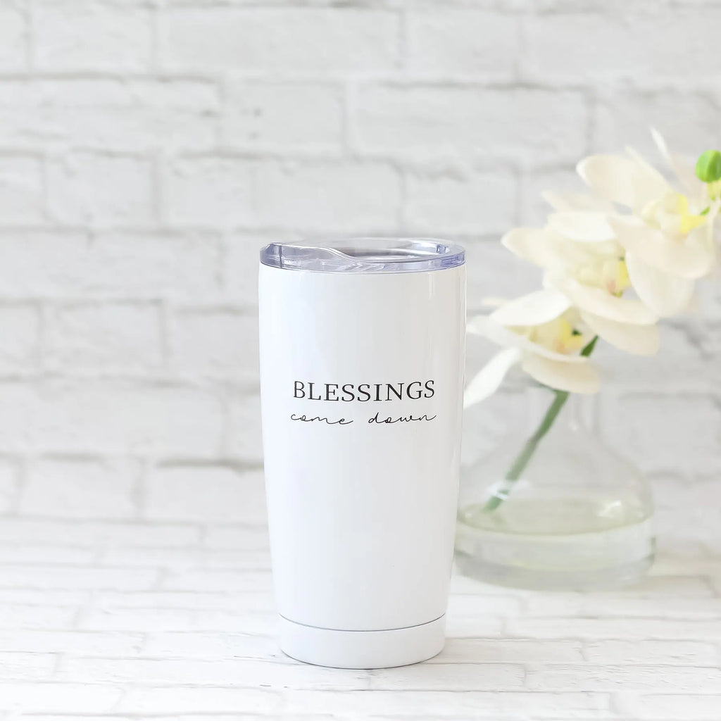 Prayers Go Up Blessing Come Down White Tumbler with Aluminum Inside Cottage Garden