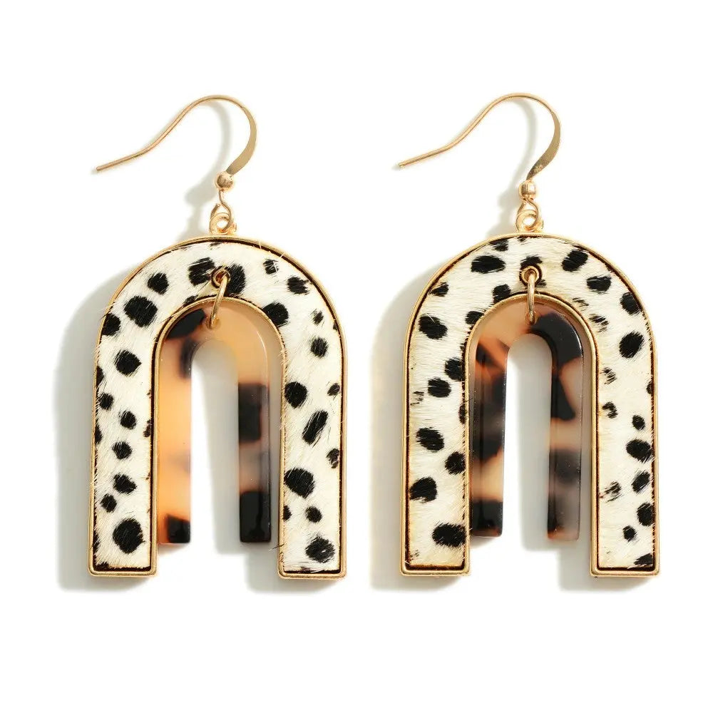 Pride Genuine Leather Cheetah Print and Tortoise Arch Gold-tone earrings Judson